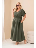 Dámské šaty Plus Size s nabíraným pasem khaki Dámské šaty Plus Size s nabíraným pasem khaki
