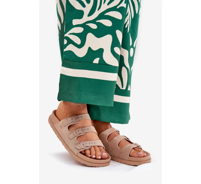 Klapki Damskie Z Paskami I Klamrami Beżowe Uliri