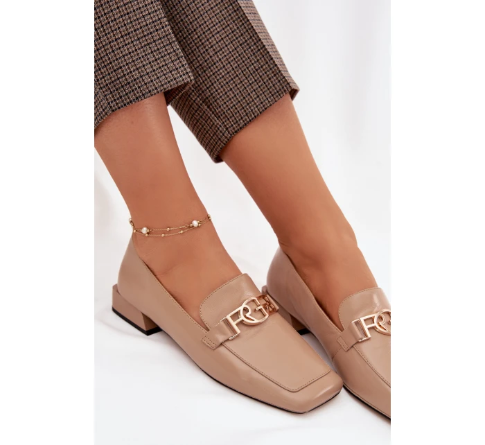 Kožené dámské mokasíny s ozdobným detailem D&A CR61-3125 Béžové