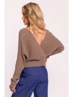 M809 Orezaný sveter s výstrihom do V - cappuccino