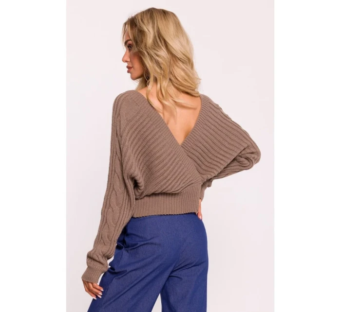 M809 Orezaný sveter s výstrihom do V - cappuccino