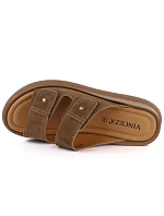 Dámske kožené žabky na platforme hnedé Vinceza 66916