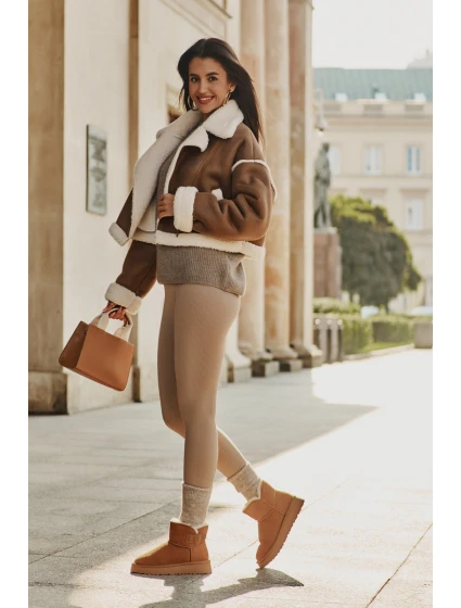 Kožené Semišové Sněhule S Kožešinou model 21676512 Camel - VINCEZA