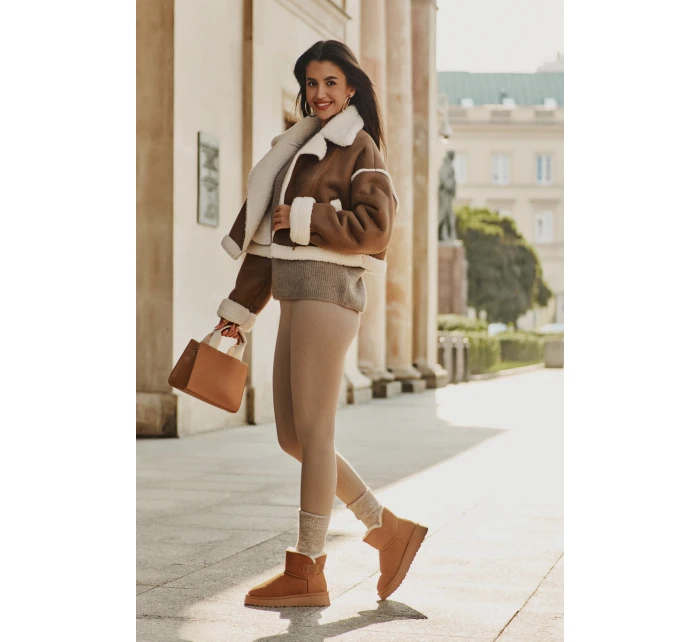 Kožené Semišové Sněhule S Kožešinou model 21676512 Camel - VINCEZA