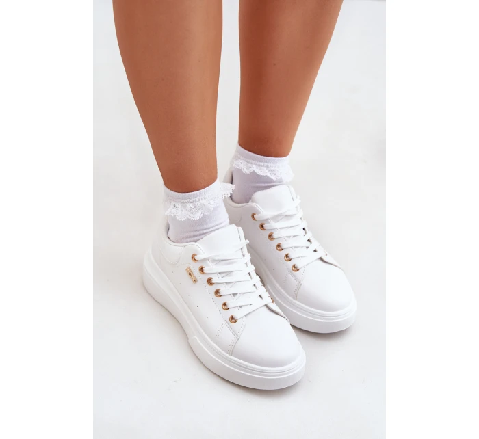 Sneakersy Damskie Na Platformie Eko Skóra Białe Lelandine