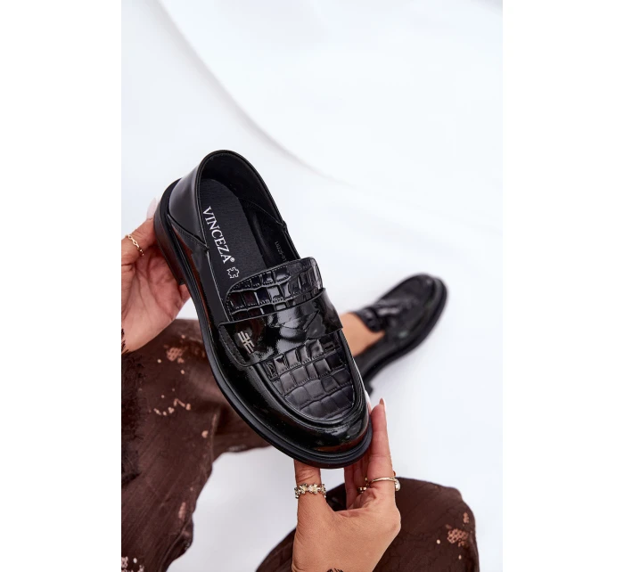Lakierowane Skórzane Mokasyny Damskie Vinceza 91125 Czarne
