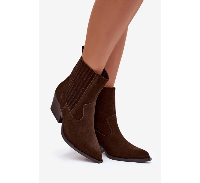 Semišové dámské boty kovbojky na podpatku zateplené čokoládové Dylira Semišové dámské boty kovbojky na podpatku zateplené čokoládové Dylira