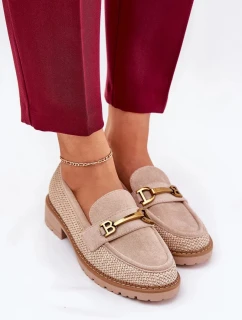 Dámske mokasíny s úpletom a zlatými detailmi Seffolia - béžové