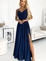 Dámske elegantné šaty 299-10 tmavomodré - Numoco