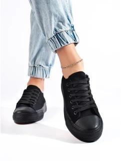 Pohodlné čierne tenisky pre ženy bez podpätku