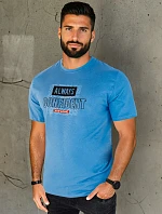 Pánske modré bavlnené tričko s potlačou FashionStreet RX5408