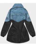 Svetlo modro-čierna voľná džínsová bunda z rôznych spojených materiálov (B9791-5001)