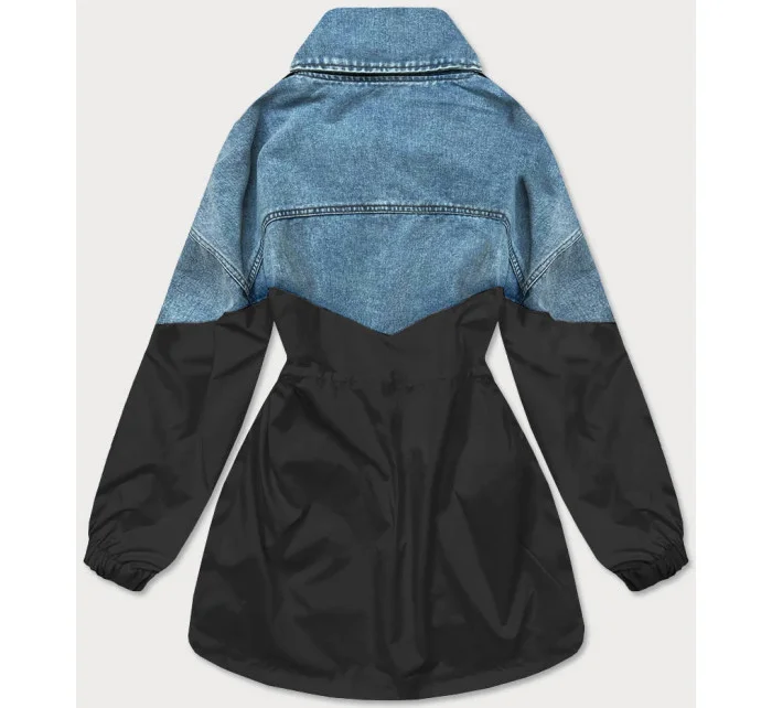 Svetlo modro-čierna voľná džínsová bunda z rôznych spojených materiálov (B9791-5001)