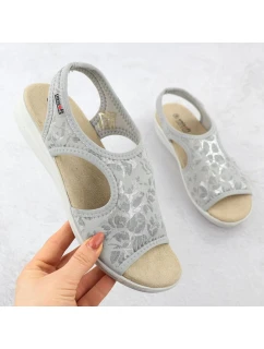 Dámske vyvýšené elastické kvetinové sandále sivé Unisoft 7196