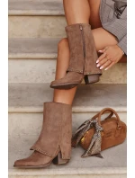 Dámské zimní kozačky s lemem  Béžové model 21708519 - VINCEZA