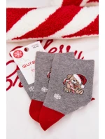 Dámské vánoční ponožky sněhové vločky medvěd v čepici Santa Claus tmavě šedé