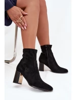 Dámske čižmy Amelisse - čierne, na podpätku, zateplené so zlatými detailmi