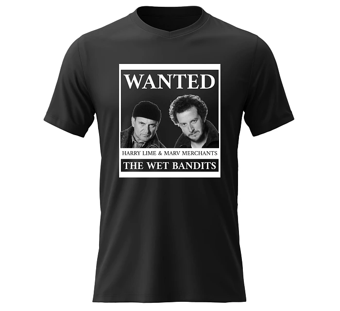 Pánské bavlněné tričko s potiskem - WANTED - černé