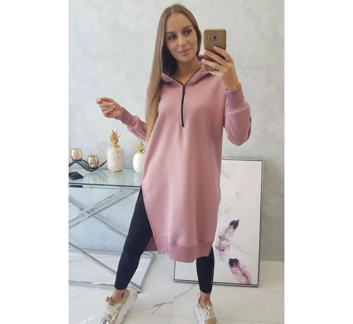 Zateplená mikina s bočnými rázporkami tmavo ružová