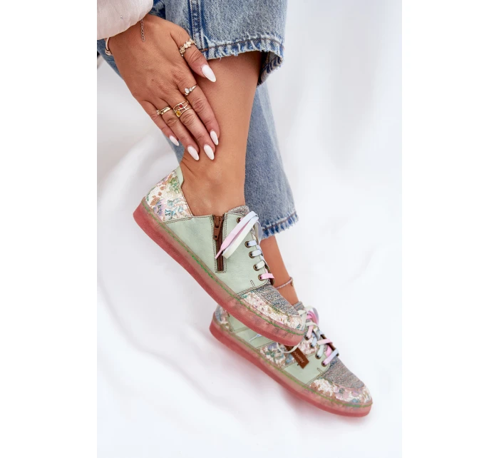 Skórzane Półbuty Damskie Maciejka 06791-09 Jasnozielone