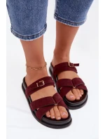 Dámské pantofle s pásky a zlatým přezkou Bordó model 21954639 - Boto