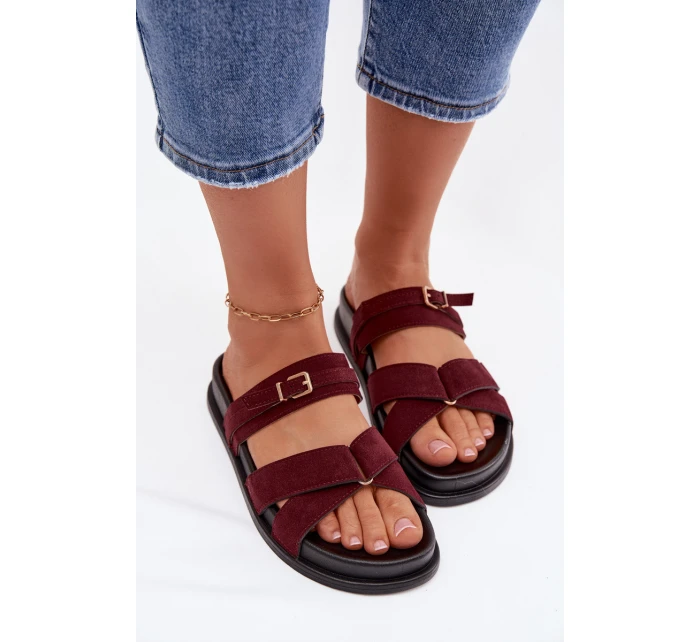 Dámské pantofle s pásky a zlatým přezkou Bordó model 21954639 - Boto