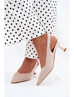 Textilné sandále na podpätku Beige Delessa