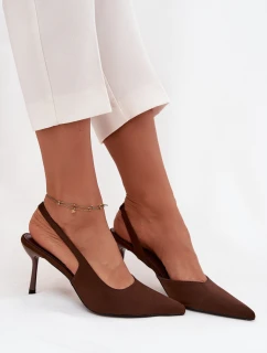 Dámske lodičky s otvoreným podpätkom Lenira - čokoládové