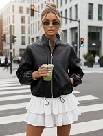 Dámska kožená bunda bomber black FashionStreet TY5595