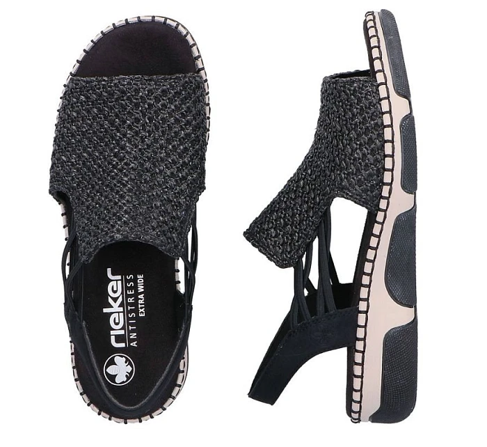 Pohodlné dámske sandále na platforme čiernej farby Rieker 66241-00