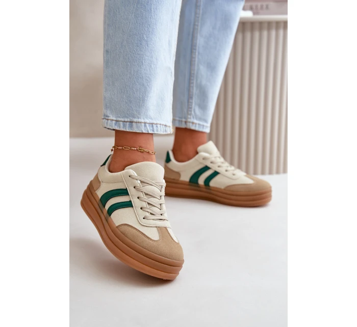 Sneakersy Damskie Na Platformie Beżowo-Zielone Nesonice Sneakersy Damskie Na Platformie Beżowo-Zielone Nesonice
