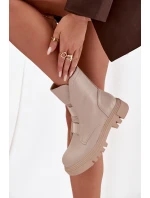 Zateplené boty pro ženy na zip z eko kůže světle béžové model 21724975 - Boto