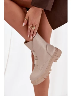 Zateplené boty worker pro ženy na zip z eko kůže světle béžové Mailyra