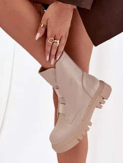 Zateplené boty pro ženy na zip z eko kůže světle béžové model 21724975 - Boto