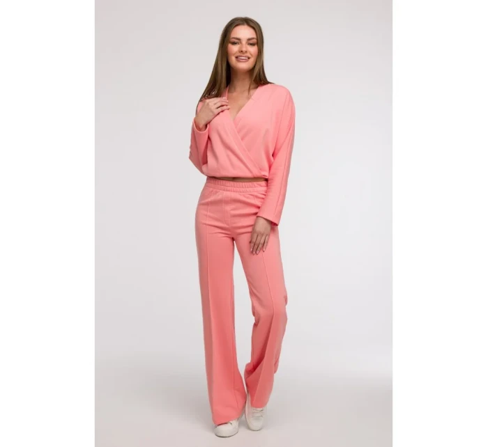 Široké kalhoty s předními  korálová barva model 21047265 - BeWear