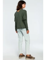 Oversized top s výstřihem do V na zádech zelený model 18001900 - BeWear Oversized top s výstřihem do V na zádech zelený model 18001900 - BeWear