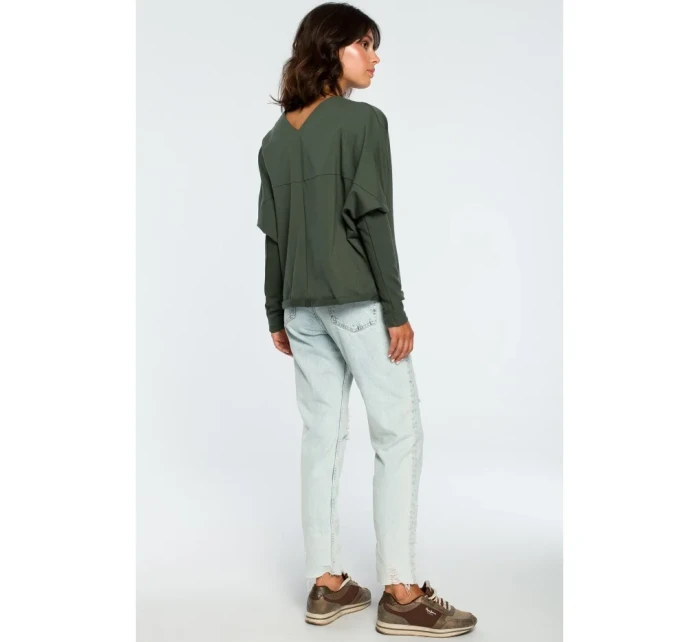Oversized top s výstřihem do V na zádech zelený model 18001900 - BeWear Oversized top s výstřihem do V na zádech zelený model 18001900 - BeWear