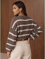 Dámský oversized pruhovaný svetr s nastavitelným pasem Fango FashionStreet MY2612 Dámský oversized pruhovaný svetr s nastavitelným pasem Fango FashionStreet MY2612
