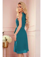 ALIZEE - Dámske šifónové šaty v morskej farbe so zaväzovaním 350-6 ALIZEE - Dámske šifónové šaty v morskej farbe so zaväzovaním 350-6