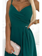 CHIARA - Elegantné zelené dámske dlhé maxi šaty na ramienkach 299-11