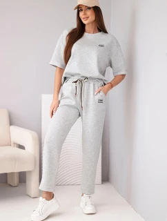 Dámsky maslový viskózový set s krátkym rukávom a nohavicami so skladanými koncami sivý