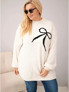Dámský svetr Plus Size s přídavkem vlny s mašlí béžový