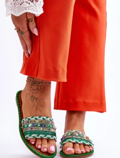 Damskie Zdobione Klapki Zielone Bellisa