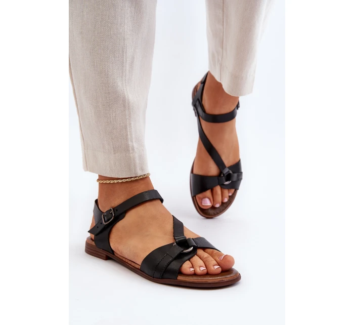 model 21649966 Dámské kožené sandály černé - Zazoo