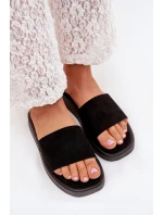 Klapki Damskie Na Platformie Z Eko Zamszu Czarne Jorina Klapki Damskie Na Platformie Z Eko Zamszu Czarne Jorina