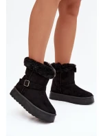 Dámské sněhule na platformě s přezkou a kožešinou Czarne model 21821891 - Boto Dámské sněhule na platformě s přezkou a kožešinou Czarne model 21821891 - Boto