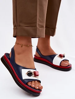 Kožené dámské sandály s ozdobou D&A GR61-5932 tmavě modré