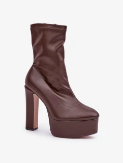 Členkové topánky na vysokom podpätku a platforme tmavohnedej farby Tennira