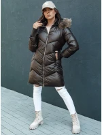 Dámská prošívaná zimní bunda z umělé kožešiny s kapucí hnědá Dstreet model 21979679 - FashionStreet