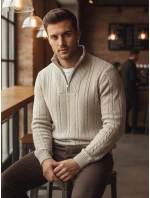 Pánsky sveter so stojacím golierom béžovej farby FashionStreet WX2327